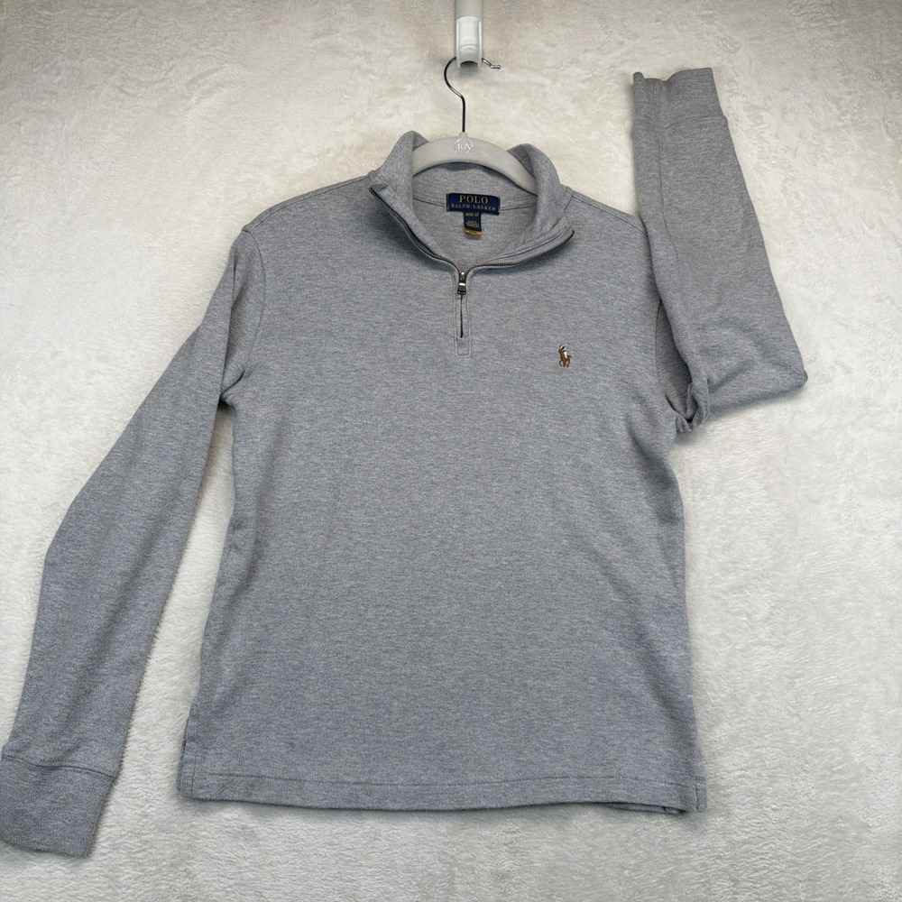 Polo Ralph Lauren Boys Quarter Zip Pullover Gray Pony Logo M 10-12 Preppy